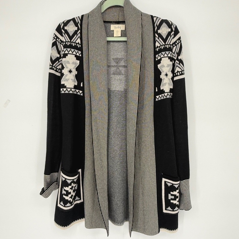 Kaisley Aztec Tribal Open Front Roll Collar Cardigan Sweater Women S 100% Cotton